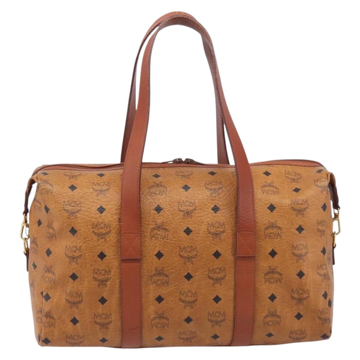 MCM Logogram Vicetos Boston Bag PVC Leather Brown Gold Auth 209878