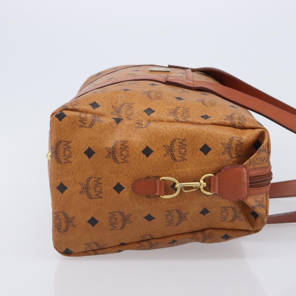 MCM Logogram Vicetos Boston Bag PVC Leather Brown Gold Auth 209878