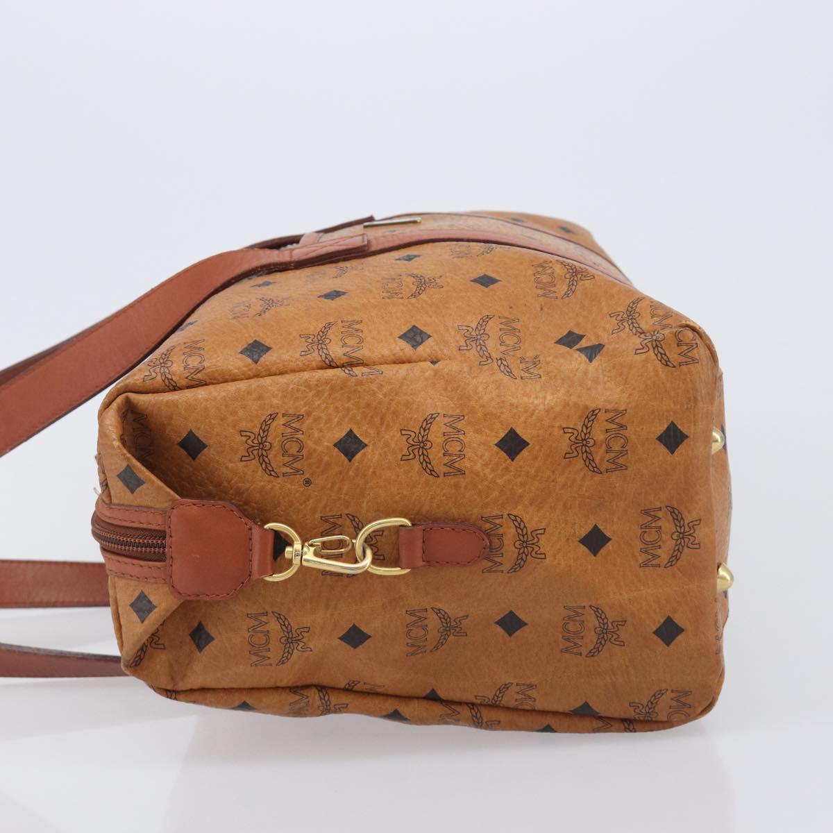 MCM Logogram Vicetos Boston Bag PVC Leather Brown Gold Auth 209878