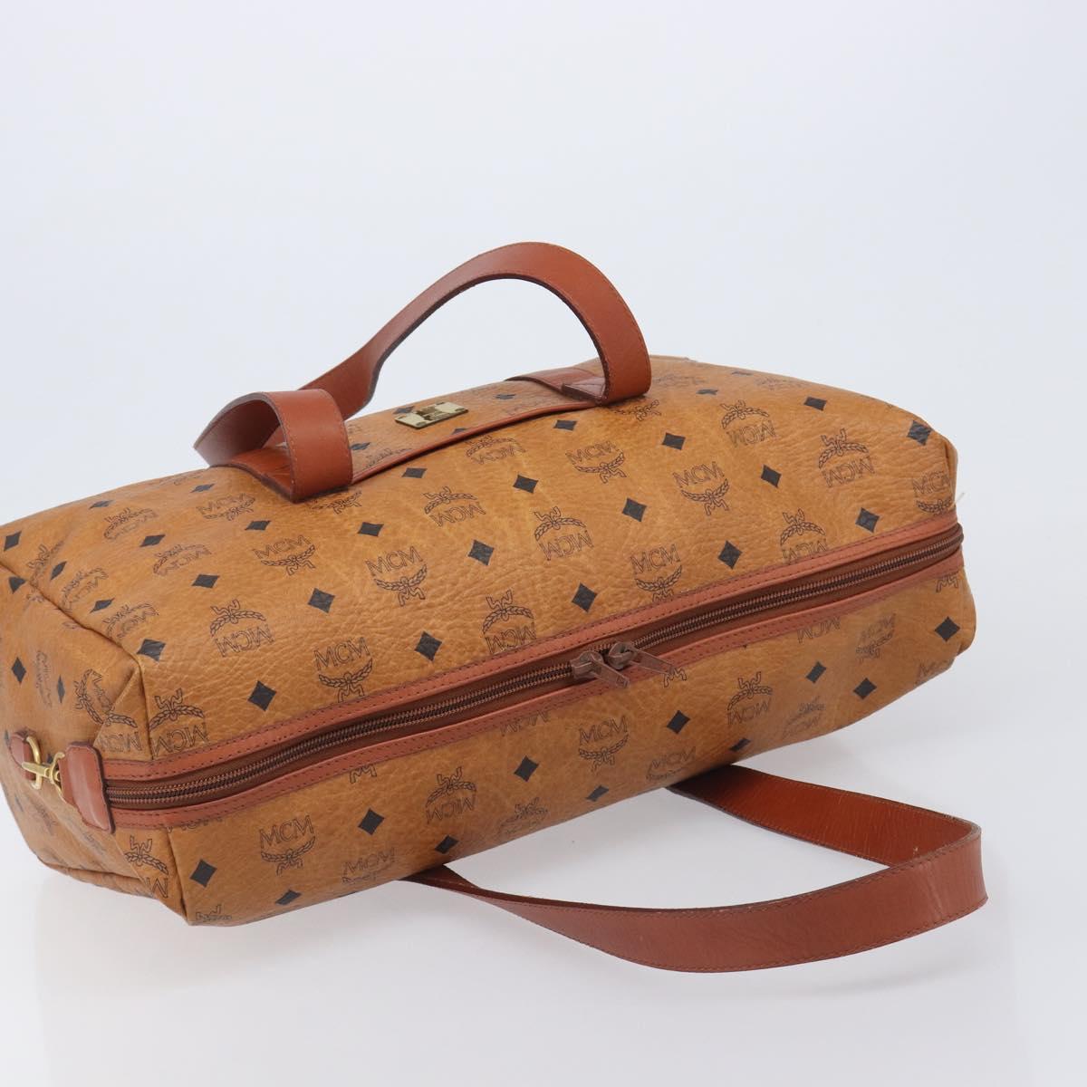 MCM Logogram Vicetos Boston Bag PVC Leather Brown Gold Auth 209878