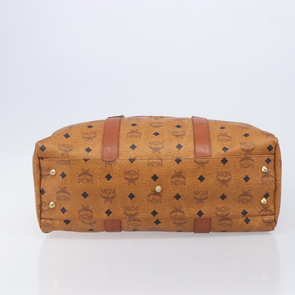 MCM Logogram Vicetos Boston Bag PVC Leather Brown Gold Auth 209878