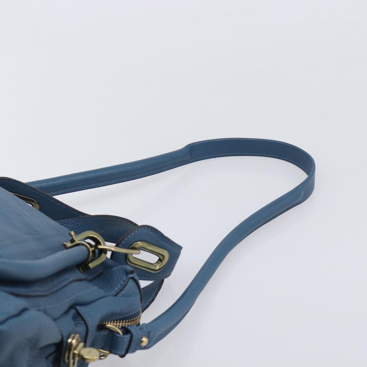 Chloe Paraty Hand Bag Leather 2way Blue Gold Auth 209886V