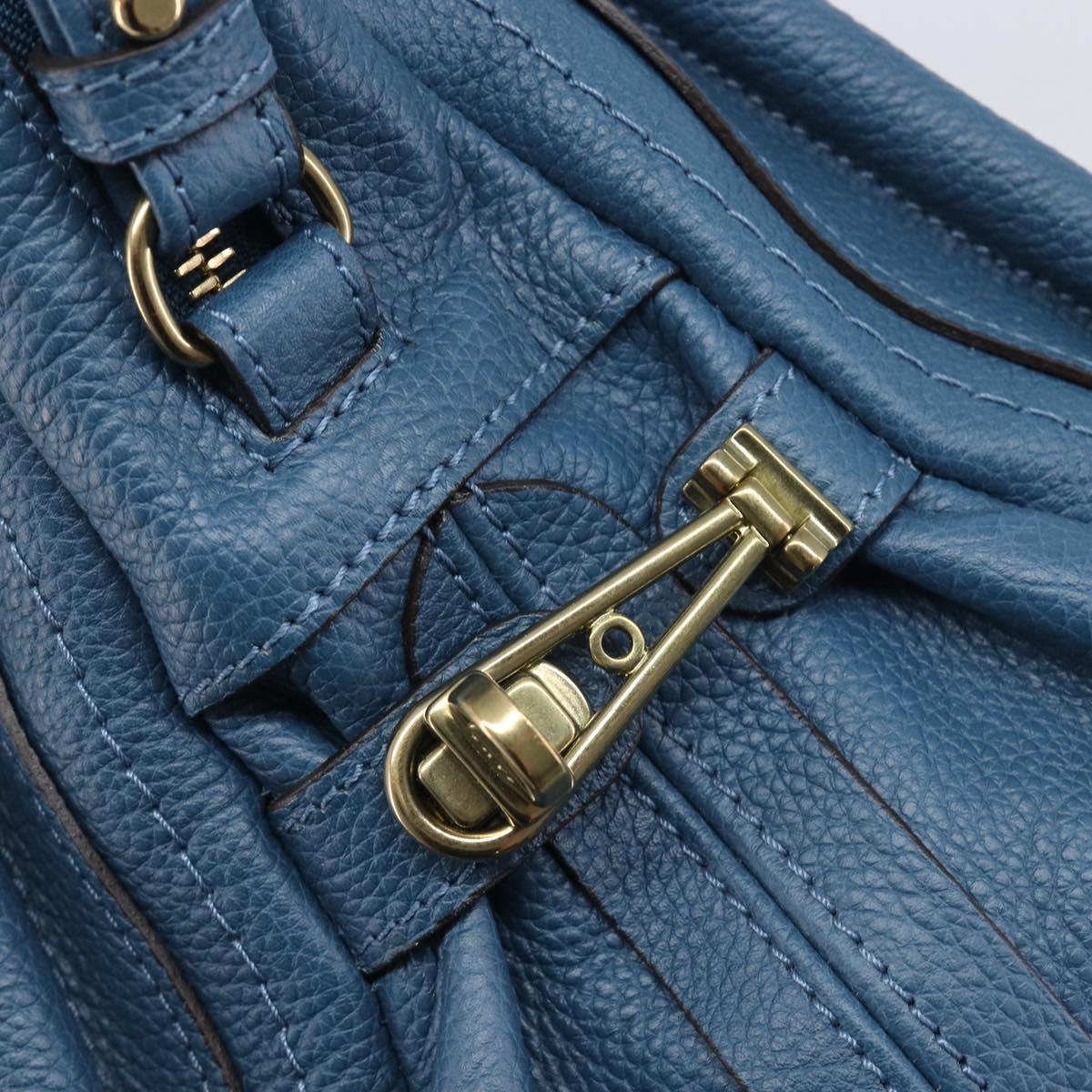 Chloe Paraty Hand Bag Leather 2way Blue Gold Auth 209886V