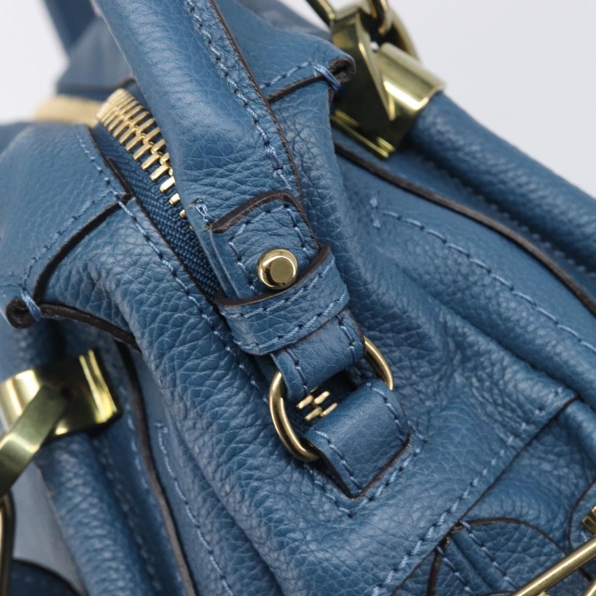 Chloe Paraty Hand Bag Leather 2way Blue Gold Auth 209886V