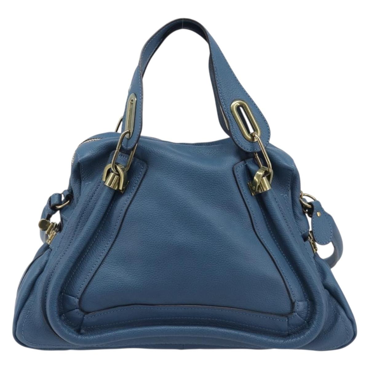 Chloe Paraty Hand Bag Leather 2way Blue Gold Auth 209886V
