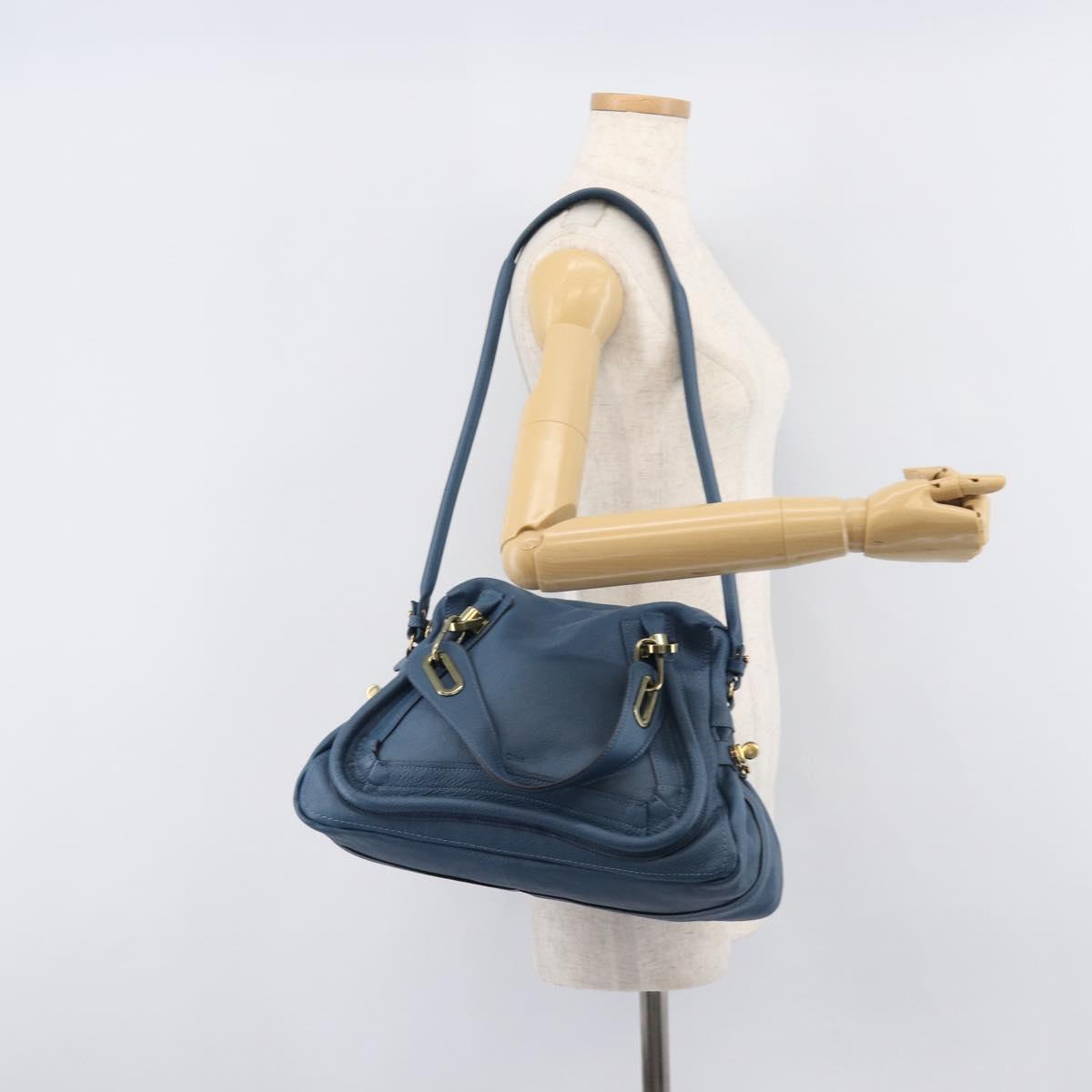 Chloe Paraty Hand Bag Leather 2way Blue Gold Auth 209886V