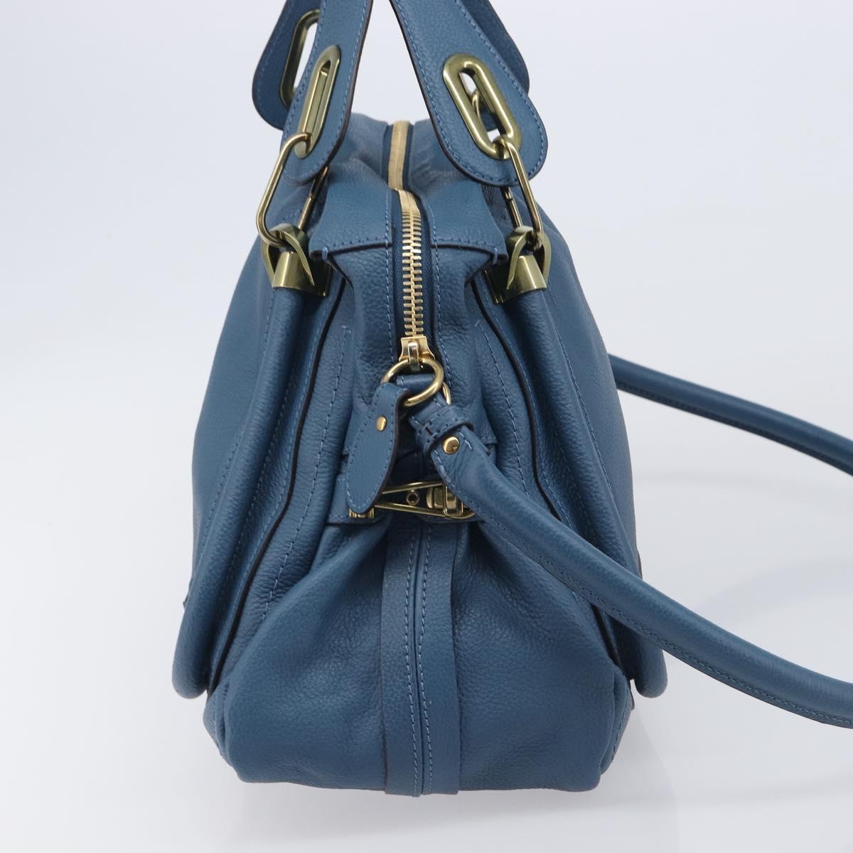 Chloe Paraty Hand Bag Leather 2way Blue Gold Auth 209886V