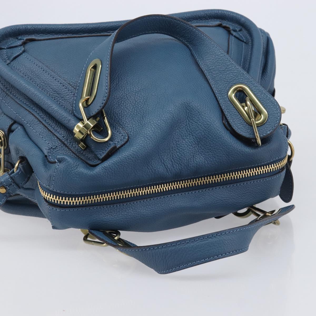Chloe Paraty Hand Bag Leather 2way Blue Gold Auth 209886V