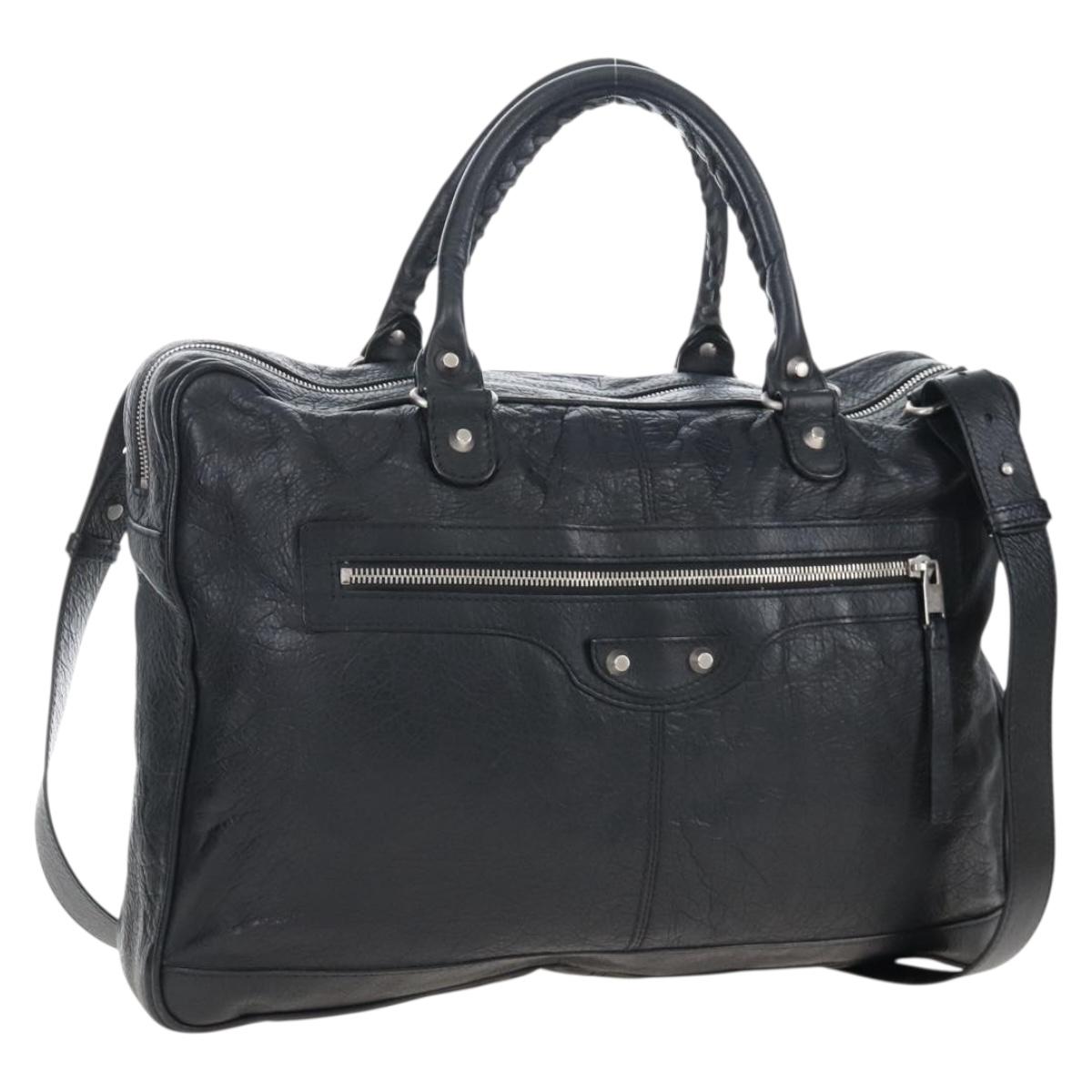 Balenciaga Classic Mini Folder Bag Leather 2way Black Silver 340134 Auth 209887V