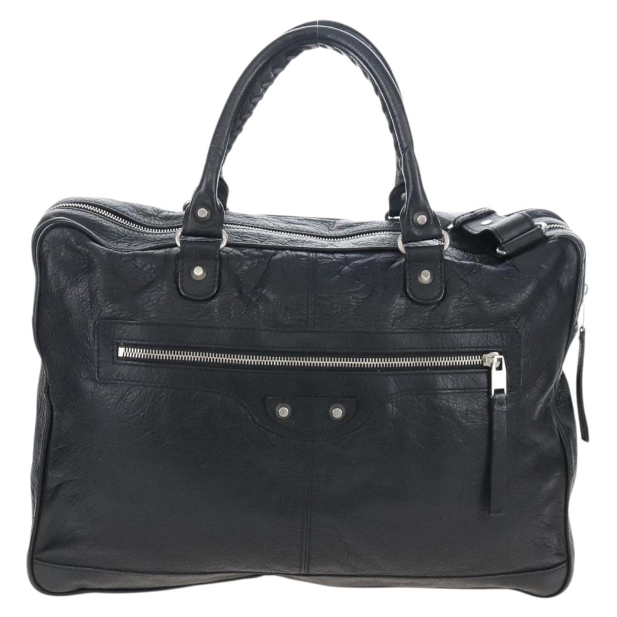 Balenciaga Classic Mini Folder Bag Leather 2way Black Silver 340134 Auth 209887V