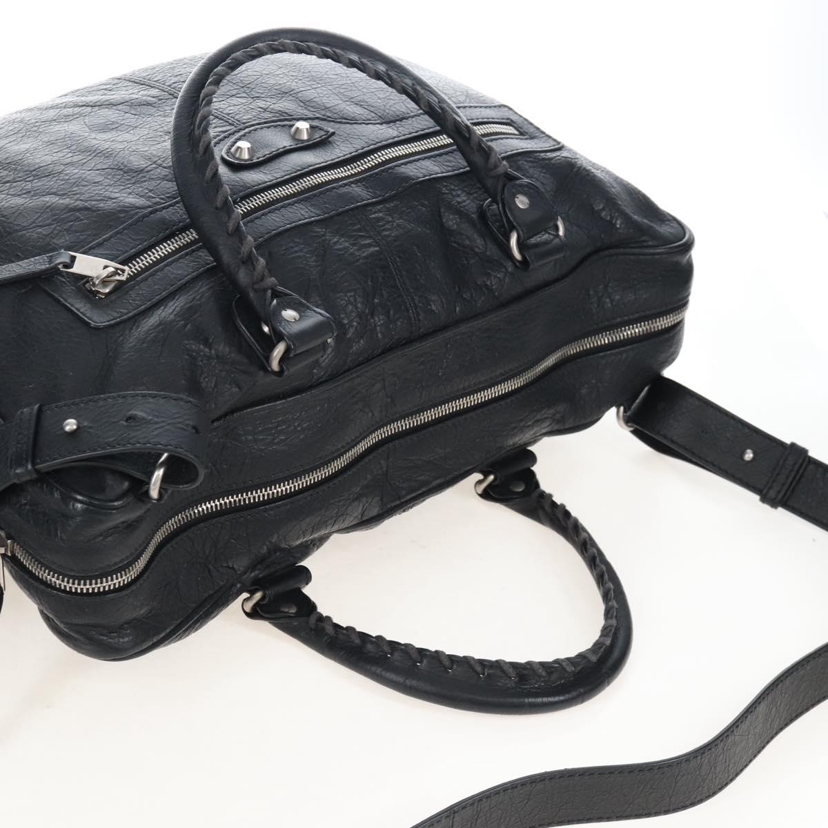 Balenciaga Classic Mini Folder Bag Leather 2way Black Silver 340134 Auth 209887V