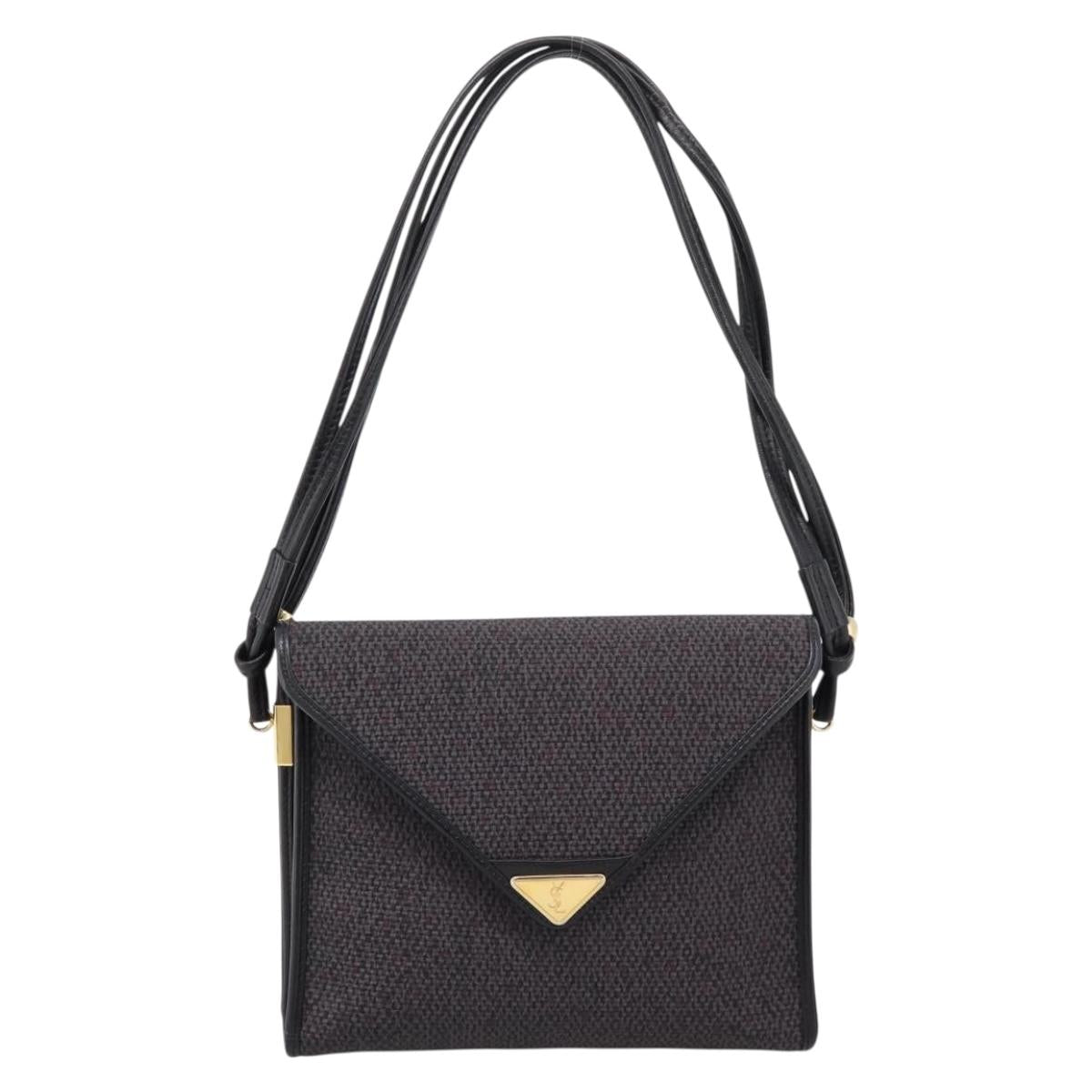 Saint Laurent Shoulder Bag PVC Canvas Gray Gold Auth 209888V
