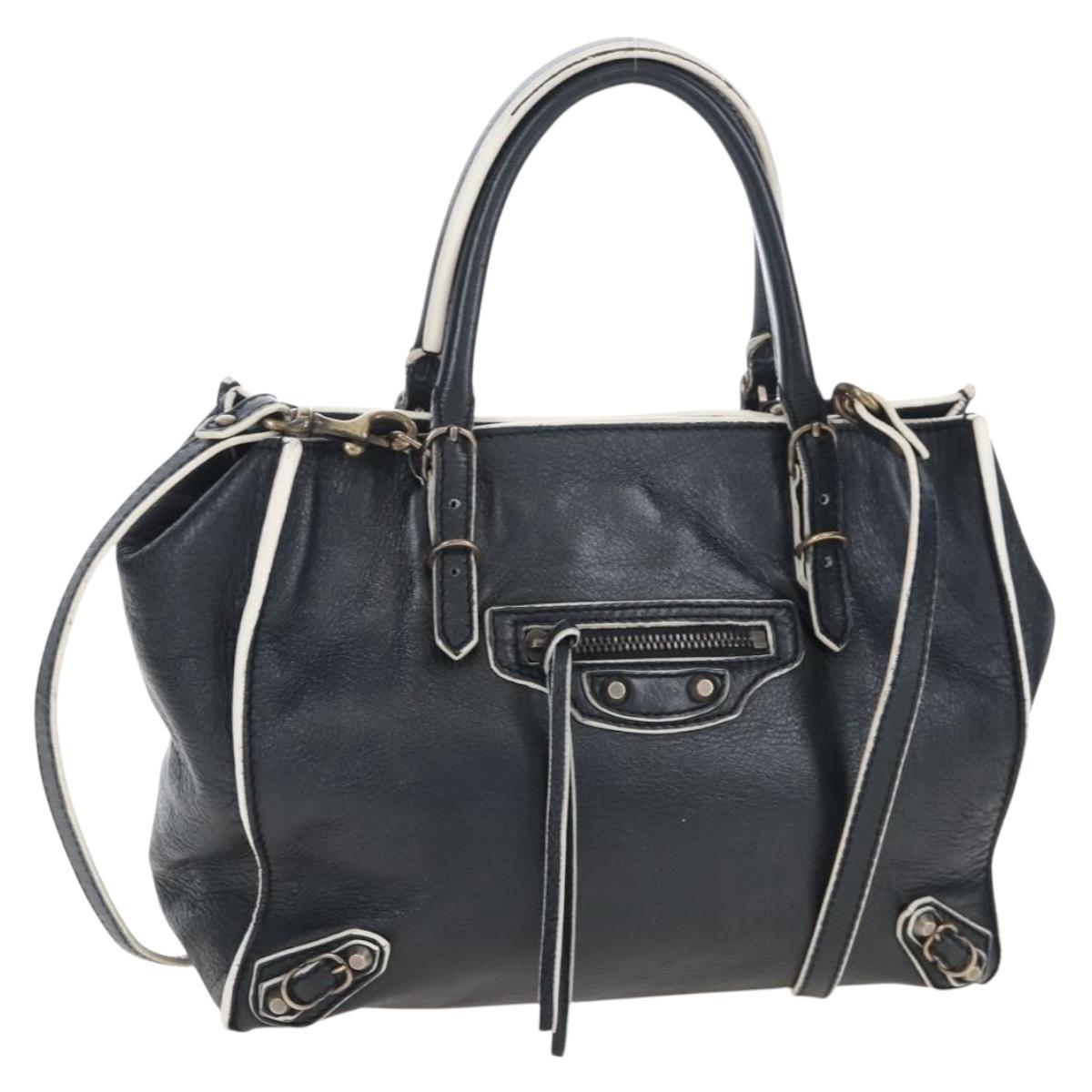 Balenciaga Paper Mini Hand Bag Leather 2way Black Gold 305582 Auth 209893V