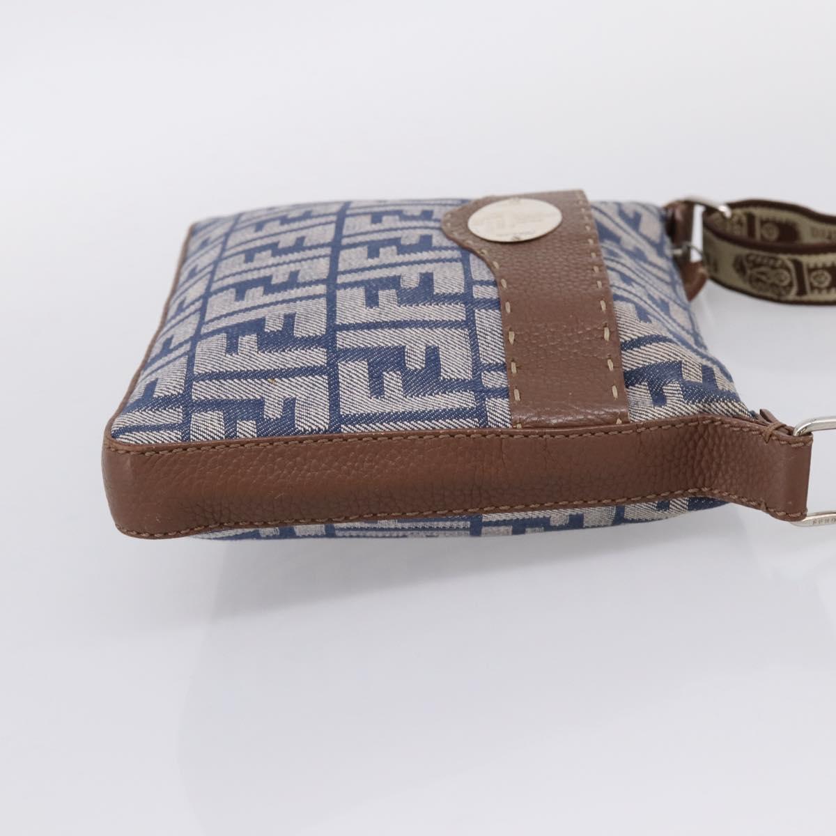 FENDI Zucca Canvas Celeria Shoulder Bag Navy Silver 8BT092 Auth 209895A