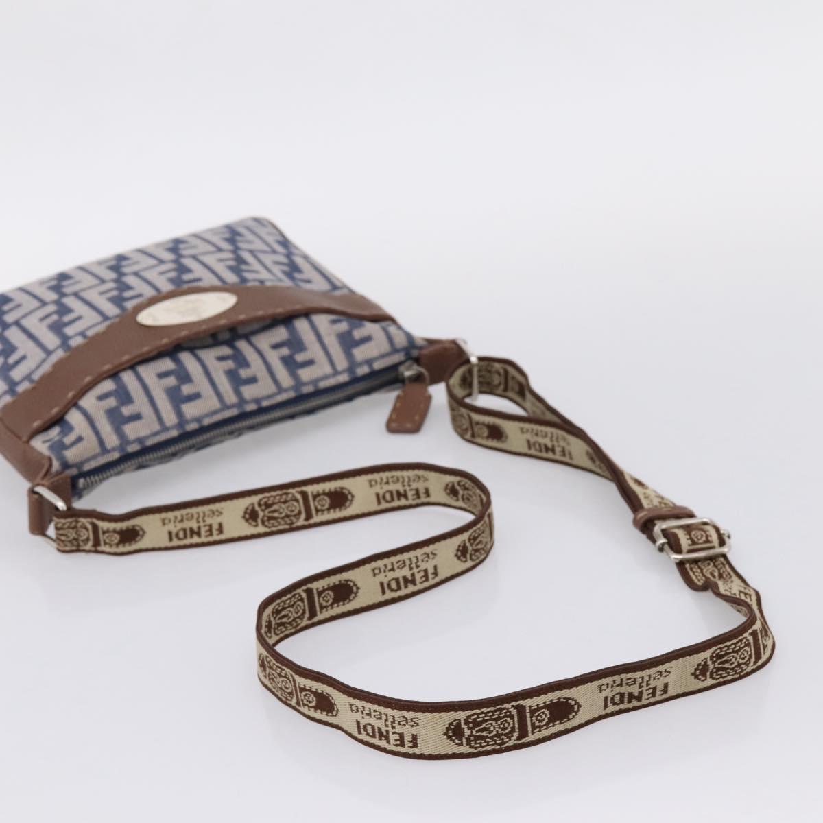 FENDI Zucca Canvas Celeria Shoulder Bag Navy Silver 8BT092 Auth 209895A