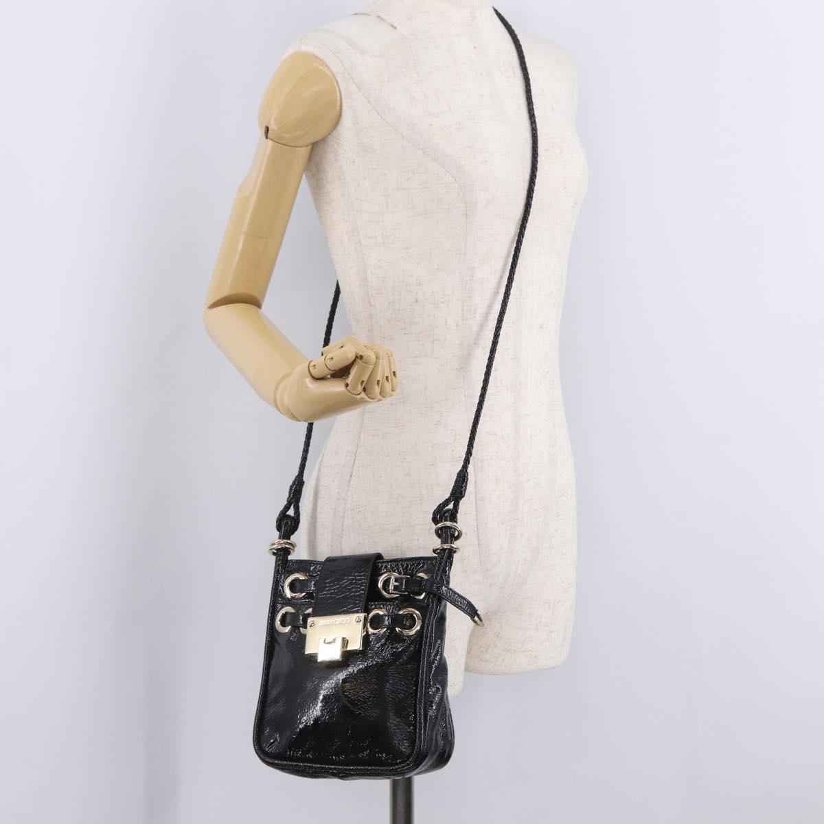 Jimmy Choo Shoulder Bag Patent Leather Black Gold Auth 209896A