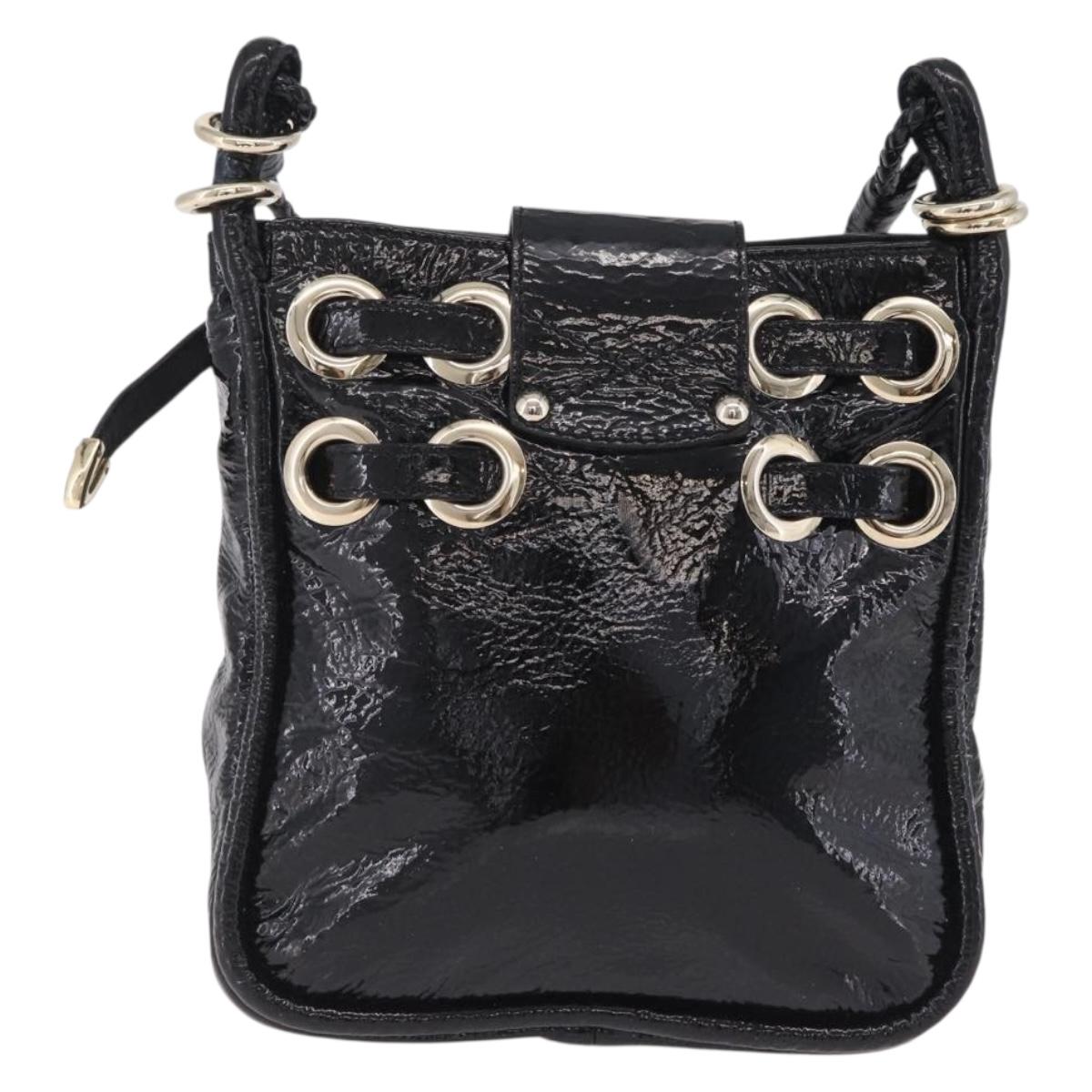 Jimmy Choo Shoulder Bag Patent Leather Black Gold Auth 209896A