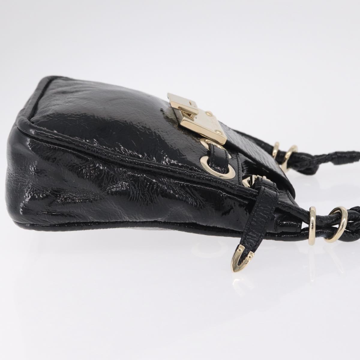 Jimmy Choo Shoulder Bag Patent Leather Black Gold Auth 209896A