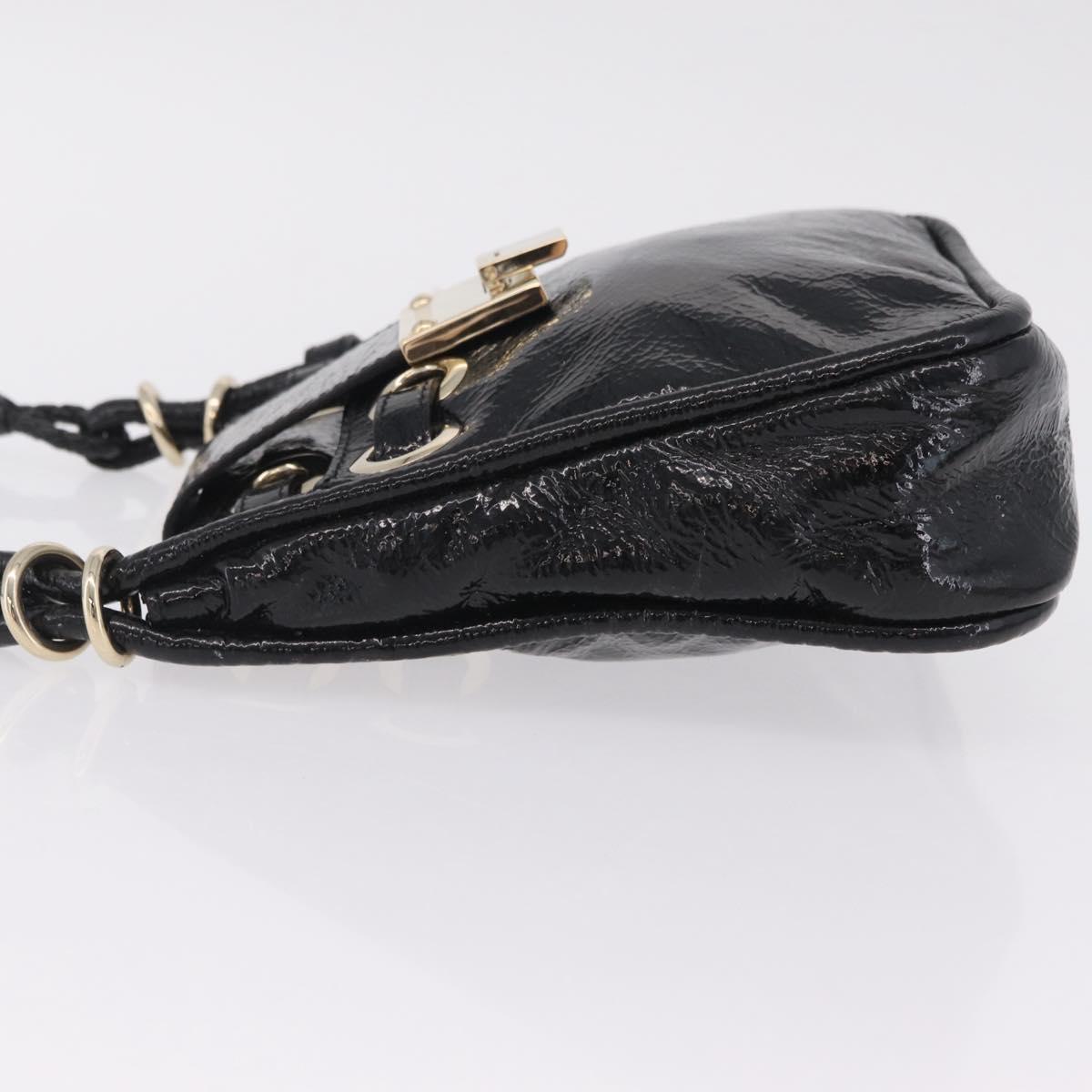 Jimmy Choo Shoulder Bag Patent Leather Black Gold Auth 209896A