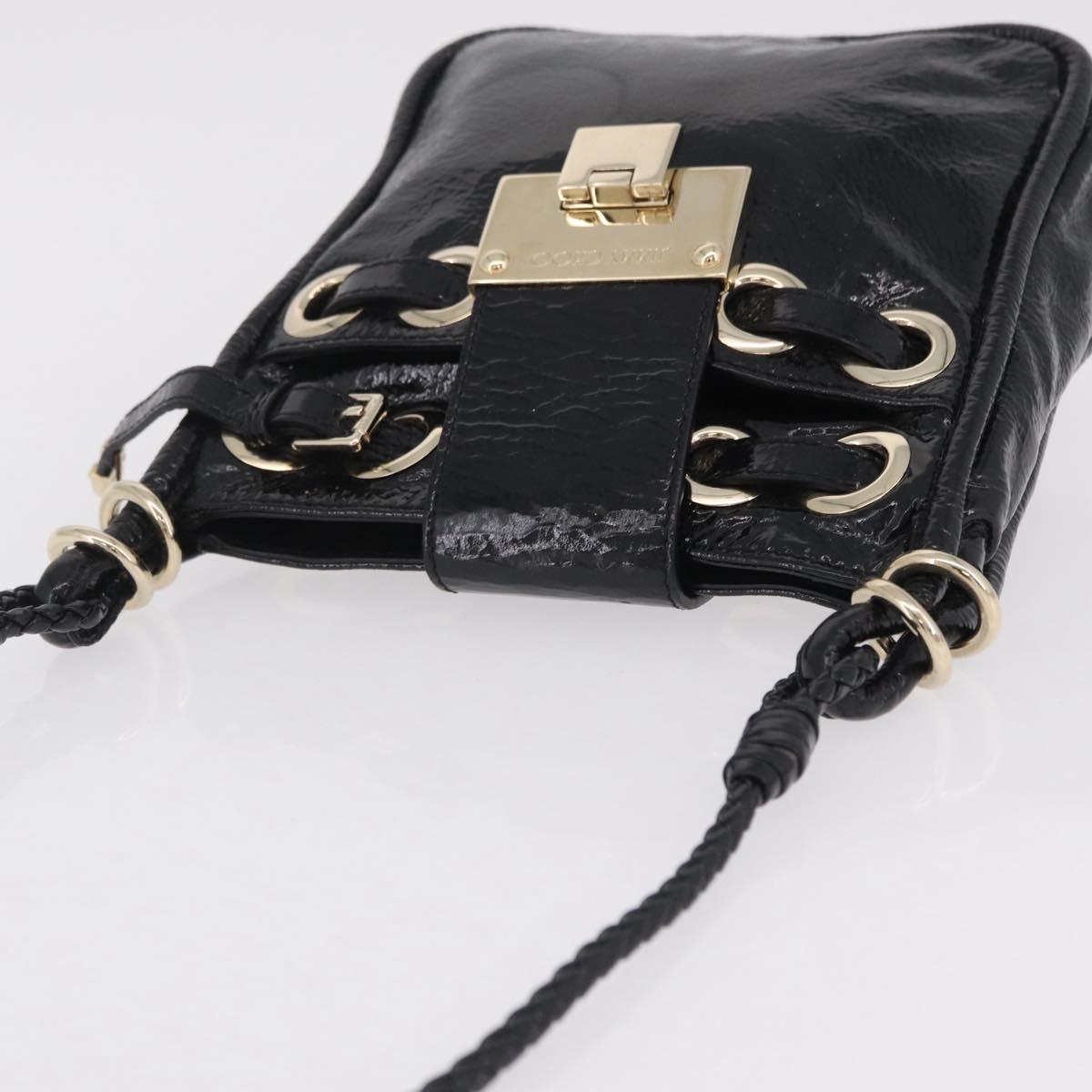 Jimmy Choo Shoulder Bag Patent Leather Black Gold Auth 209896A