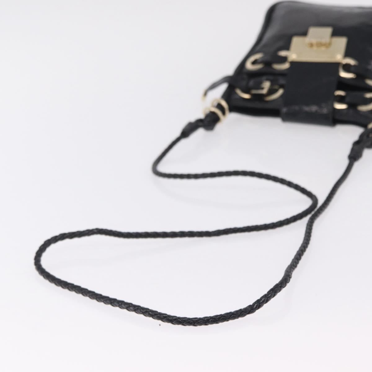 Jimmy Choo Shoulder Bag Patent Leather Black Gold Auth 209896A