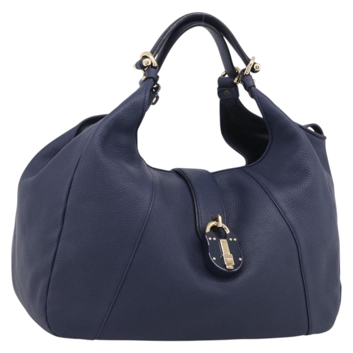 LOEWE Karie Shoulder Bag Leather Navy Gold Auth 209899V