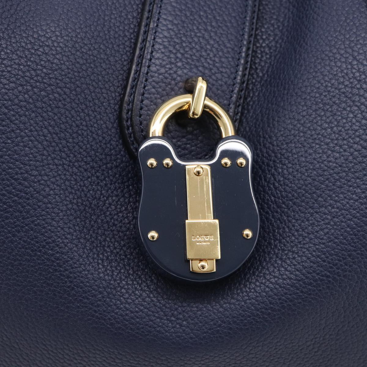 LOEWE Karie Shoulder Bag Leather Navy Gold Auth 209899V