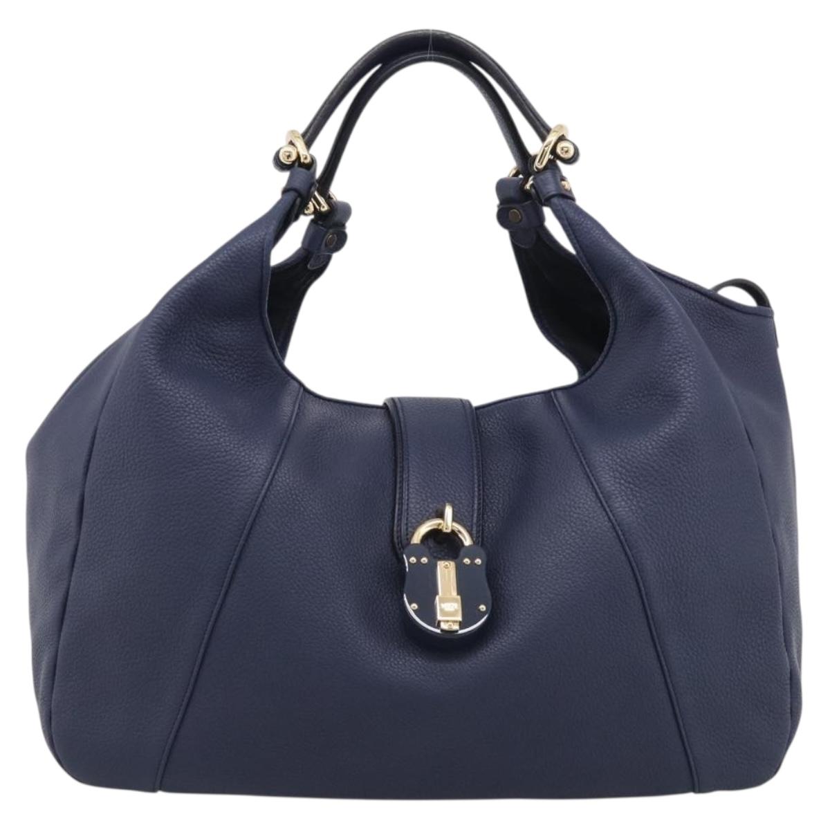 LOEWE Karie Shoulder Bag Leather Navy Gold Auth 209899V