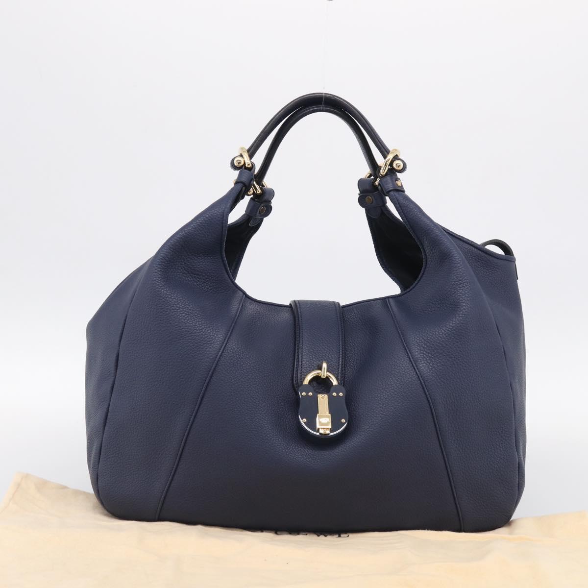 LOEWE Karie Shoulder Bag Leather Navy Gold Auth 209899V