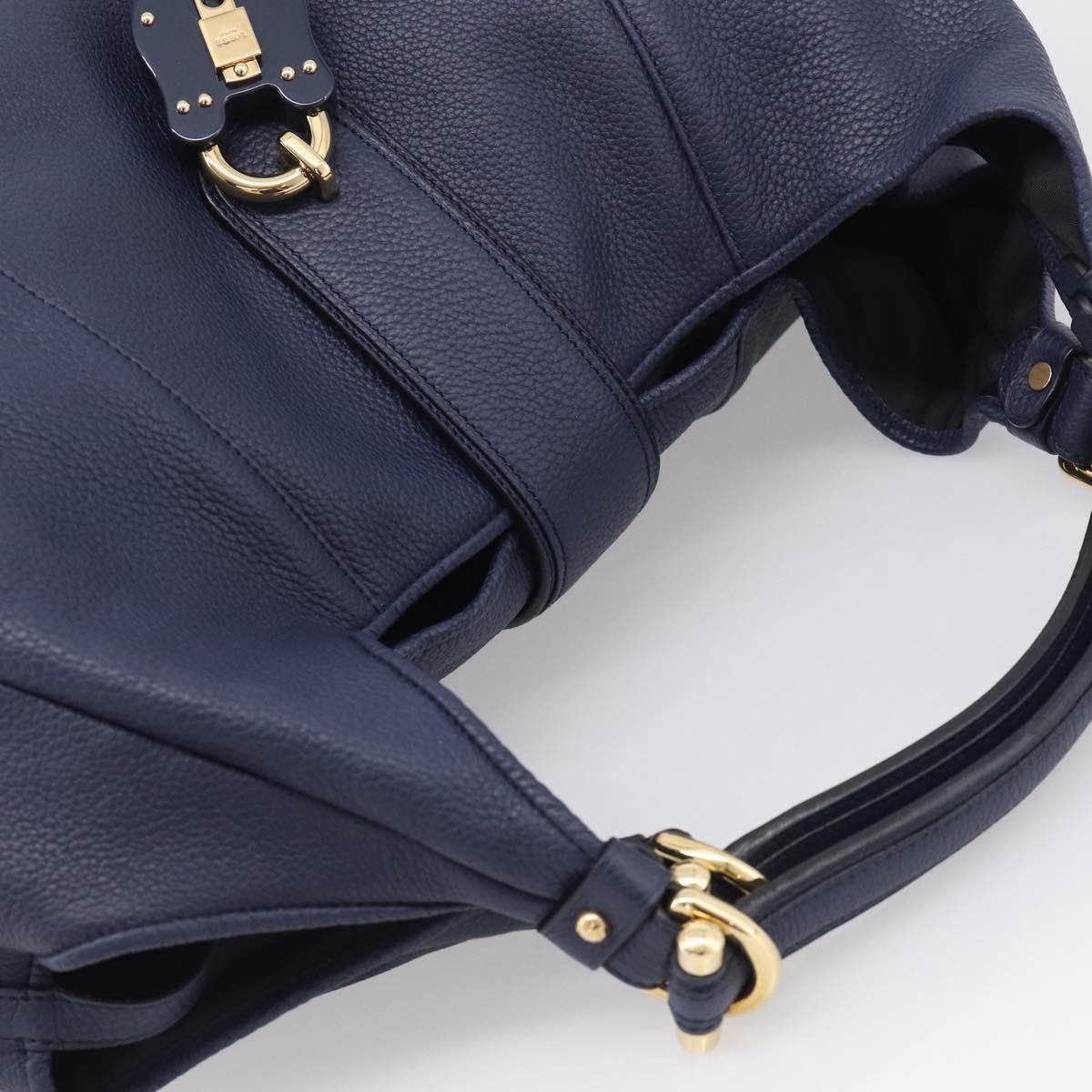 LOEWE Karie Shoulder Bag Leather Navy Gold Auth 209899V