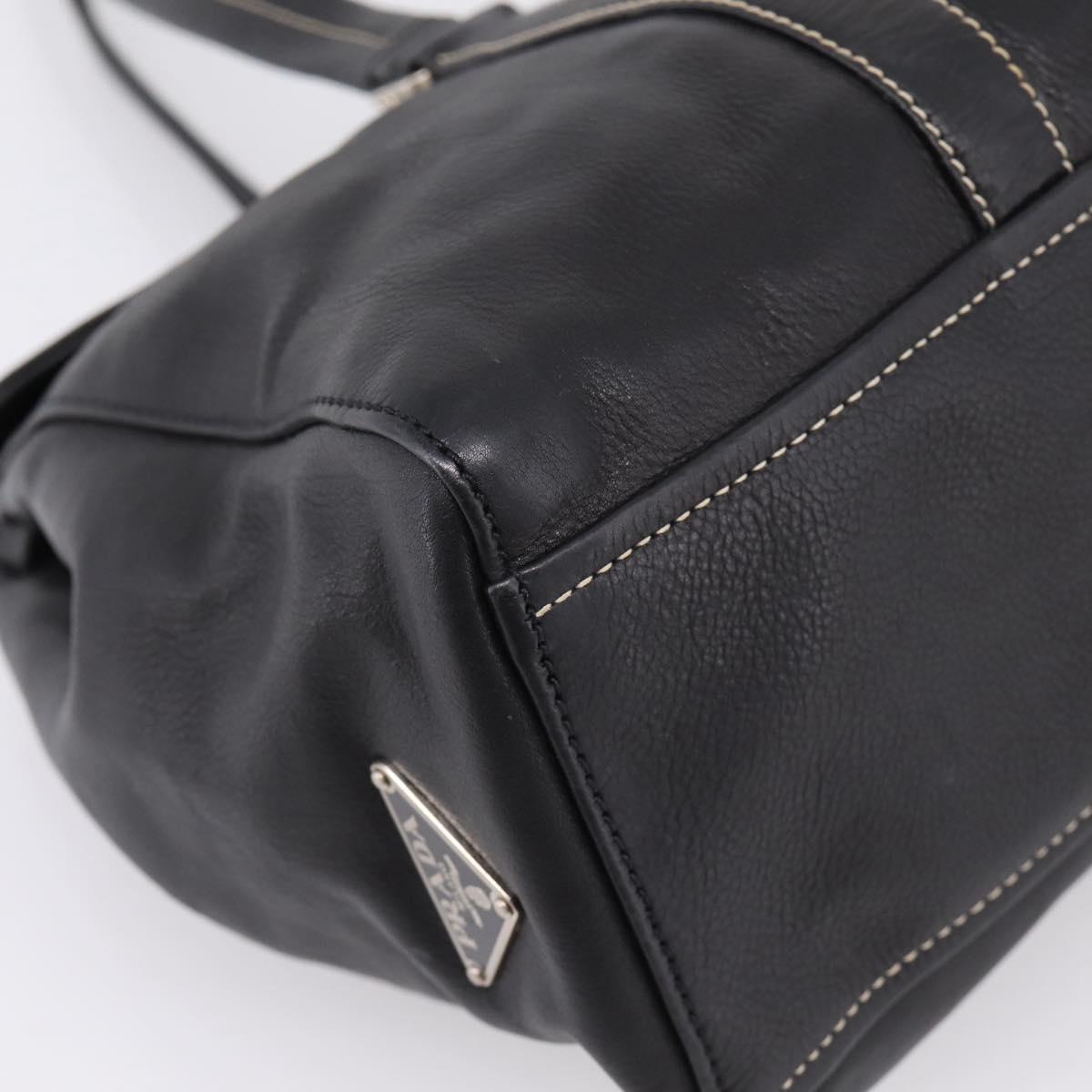PRADA Shoulder Bag Leather Black Silver Auth 209900V