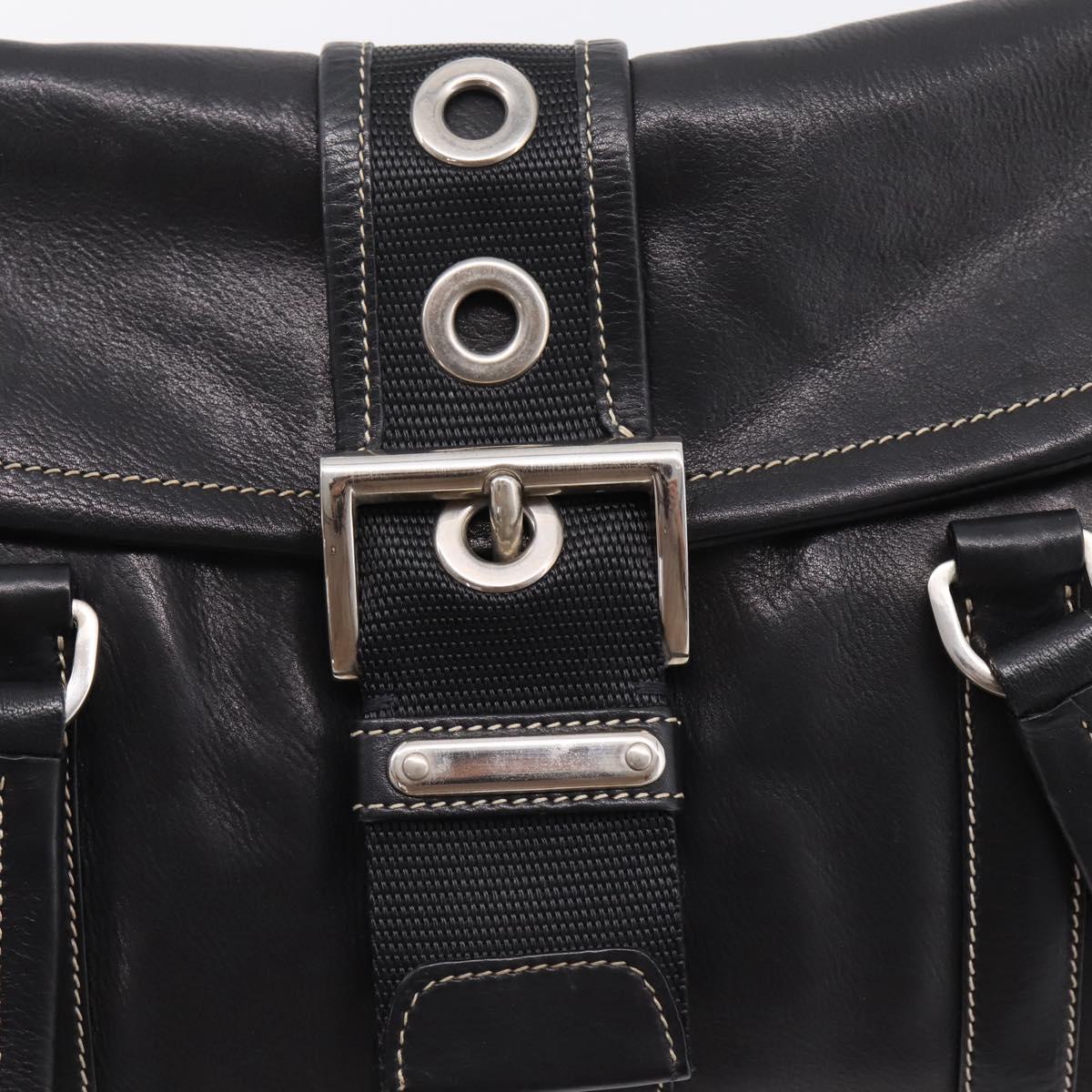 PRADA Shoulder Bag Leather Black Silver Auth 209900V