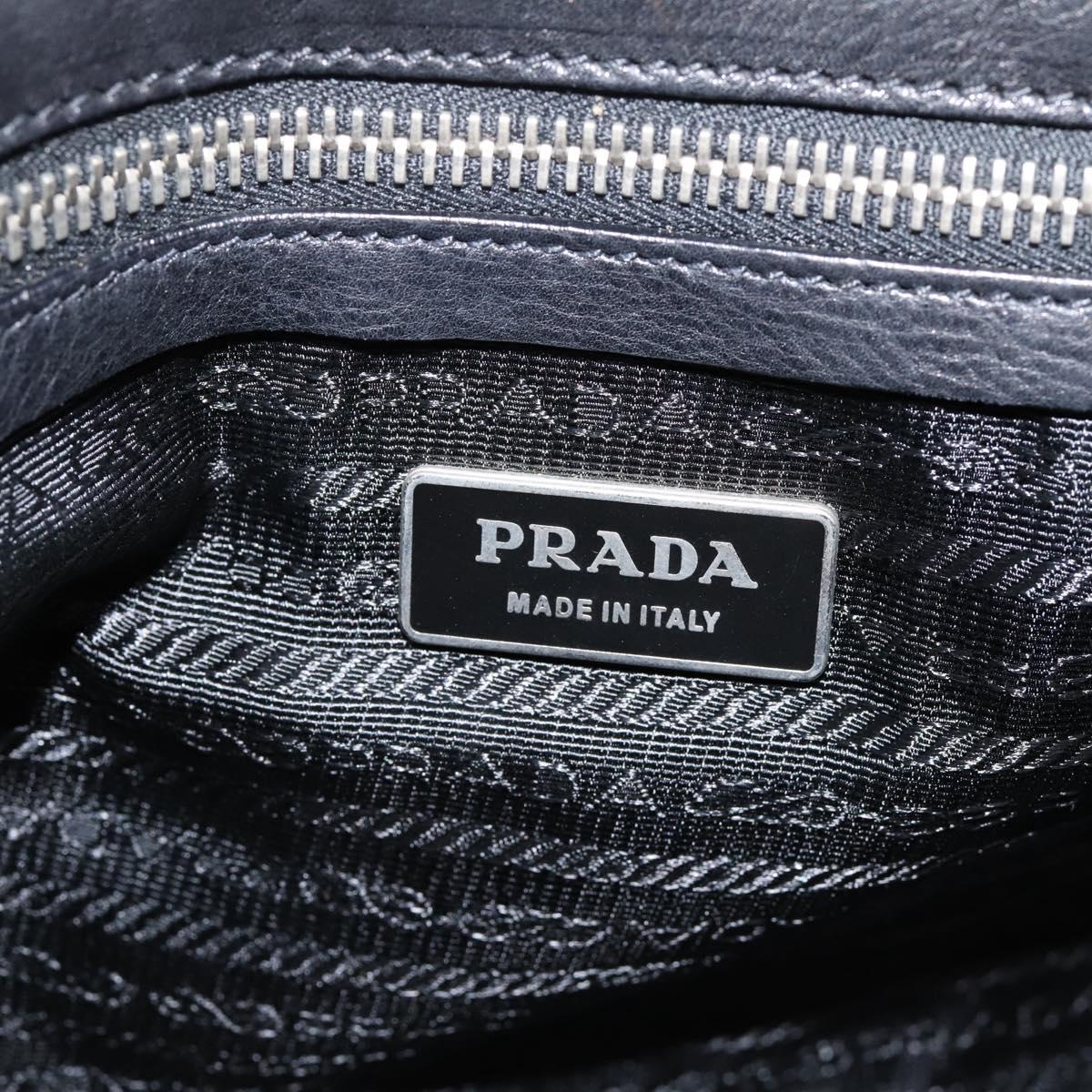PRADA Shoulder Bag Leather Black Silver Auth 209900V