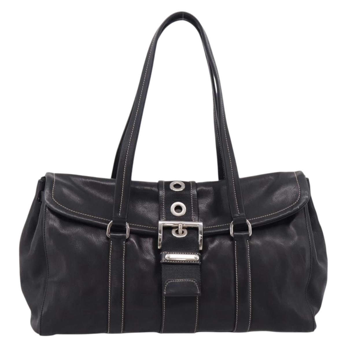PRADA Shoulder Bag Leather Black Silver Auth 209900V