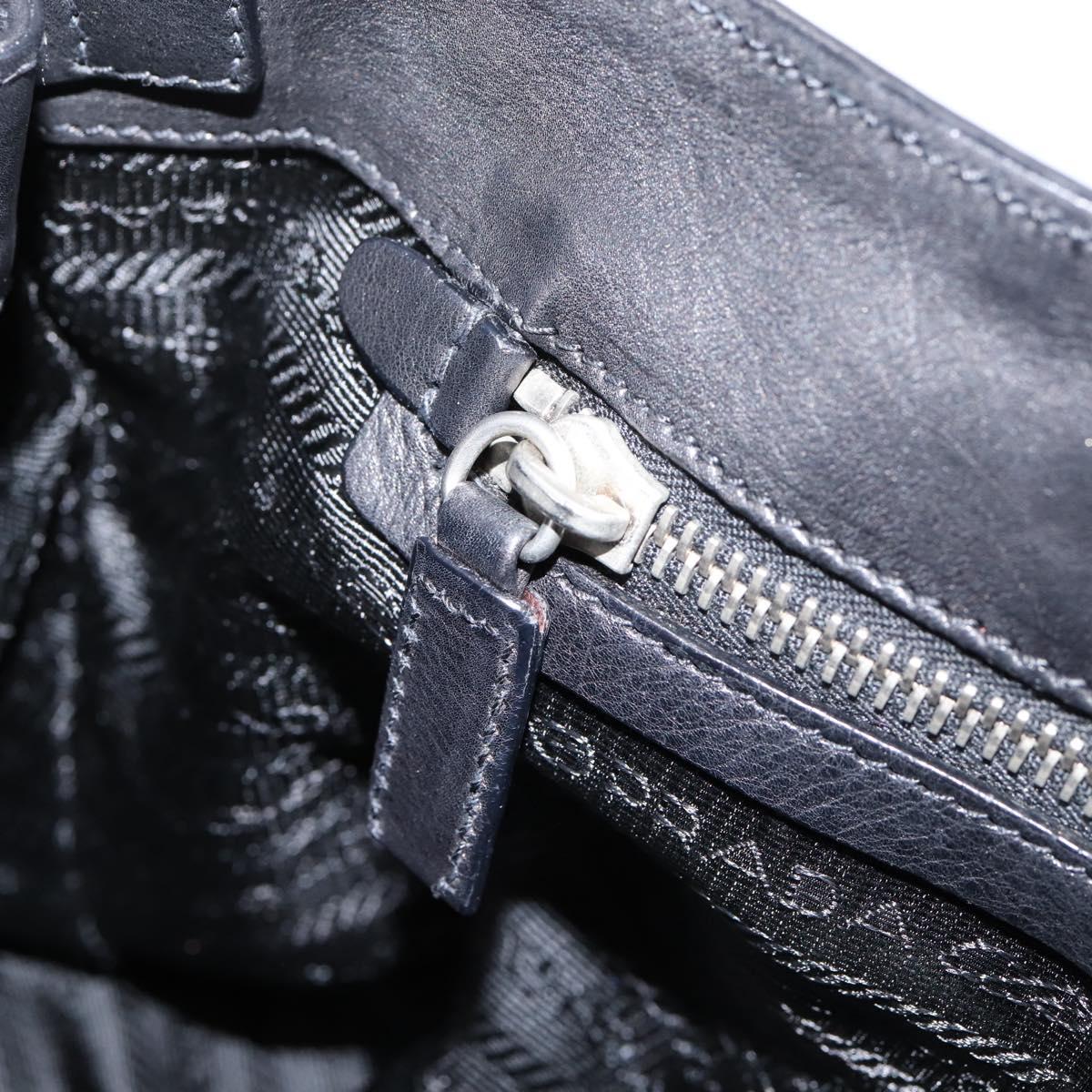 PRADA Shoulder Bag Leather Black Silver Auth 209900V