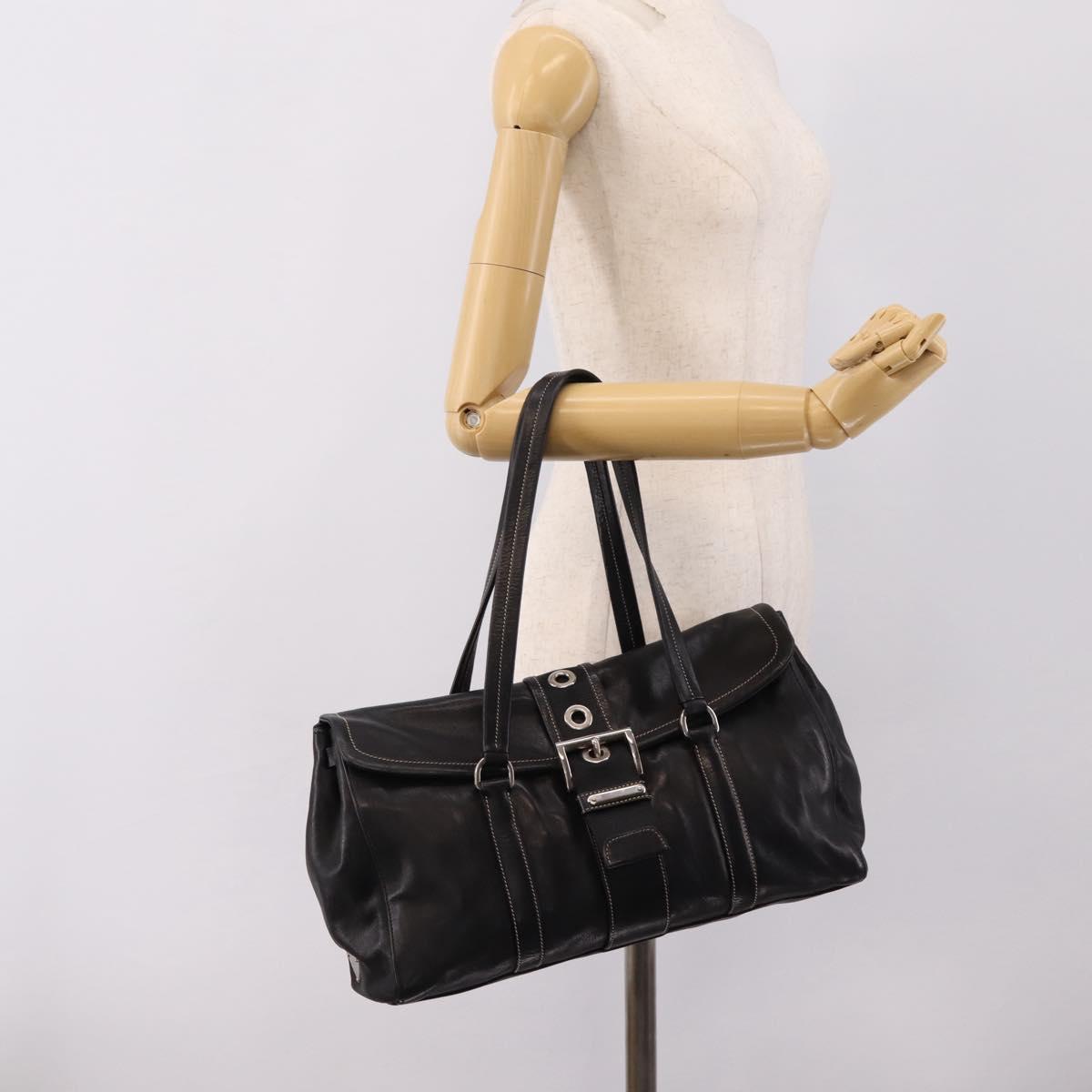 PRADA Shoulder Bag Leather Black Silver Auth 209900V