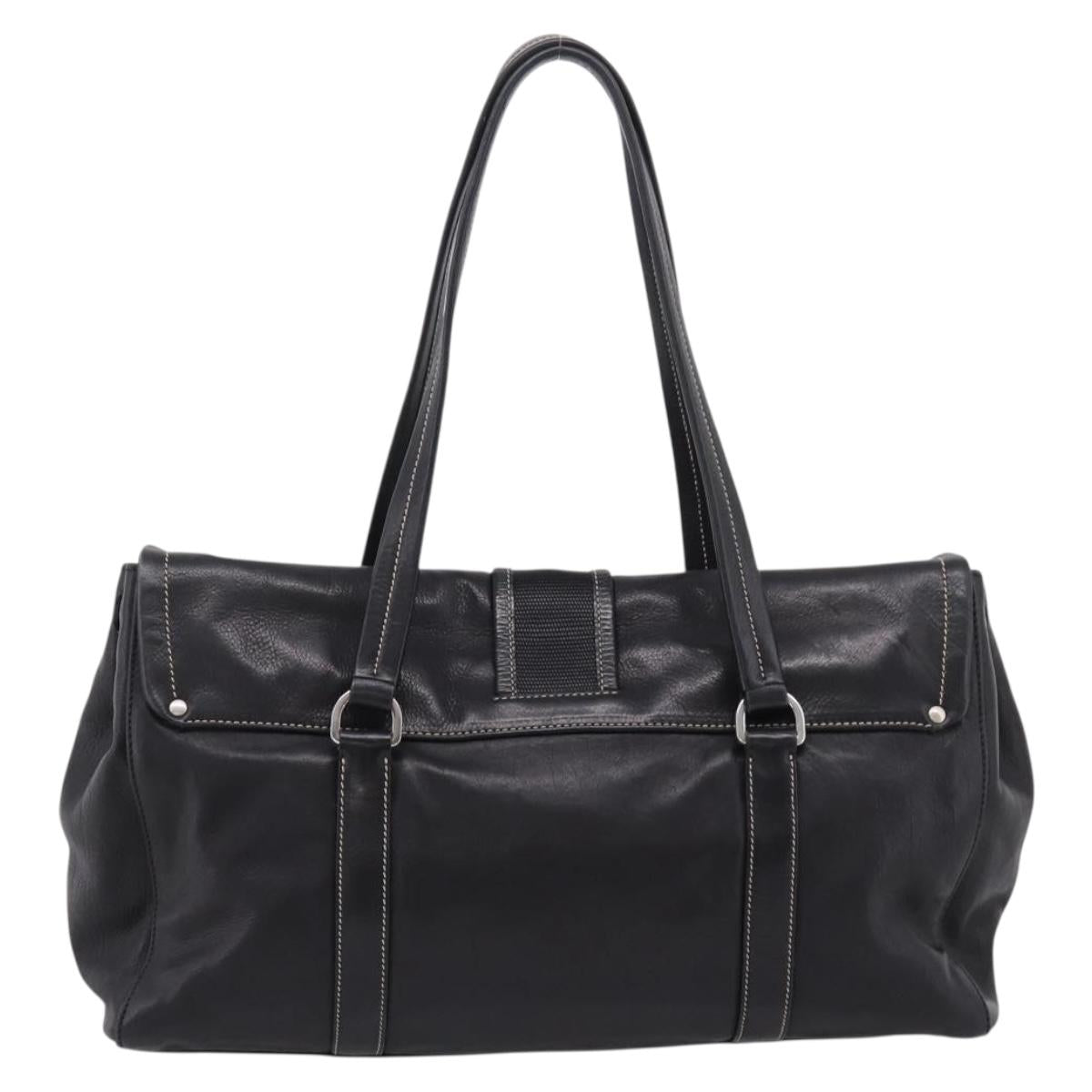 PRADA Shoulder Bag Leather Black Silver Auth 209900V
