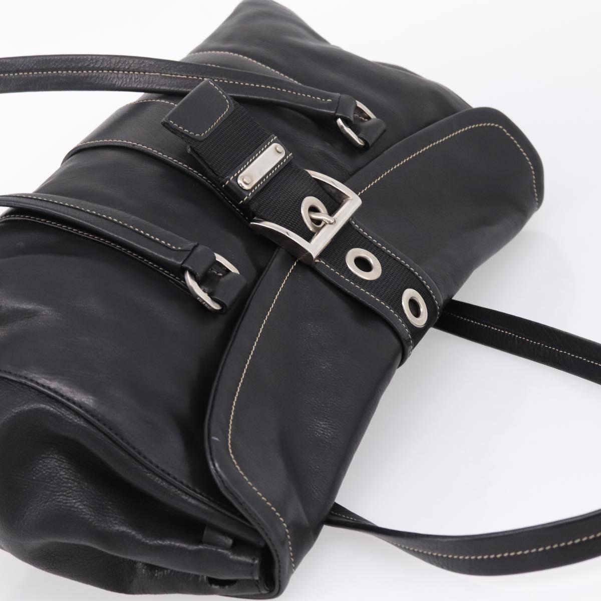 PRADA Shoulder Bag Leather Black Silver Auth 209900V