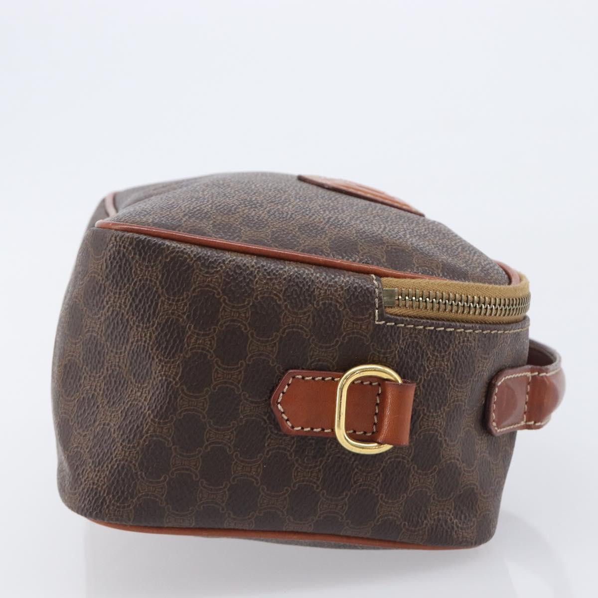 CELINE Macadam Canvas Vanity Cosmetic Pouch PVC Leather Brown Gold Auth 209901
