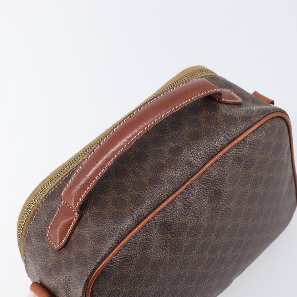 CELINE Macadam Canvas Vanity Cosmetic Pouch PVC Leather Brown Gold Auth 209901