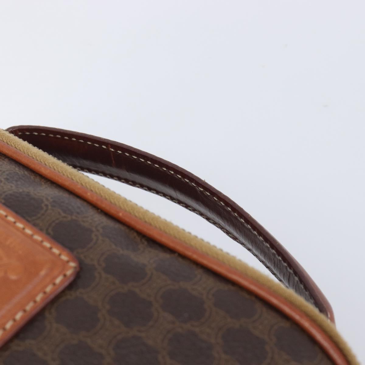 CELINE Macadam Canvas Vanity Cosmetic Pouch PVC Leather Brown Gold Auth 209901