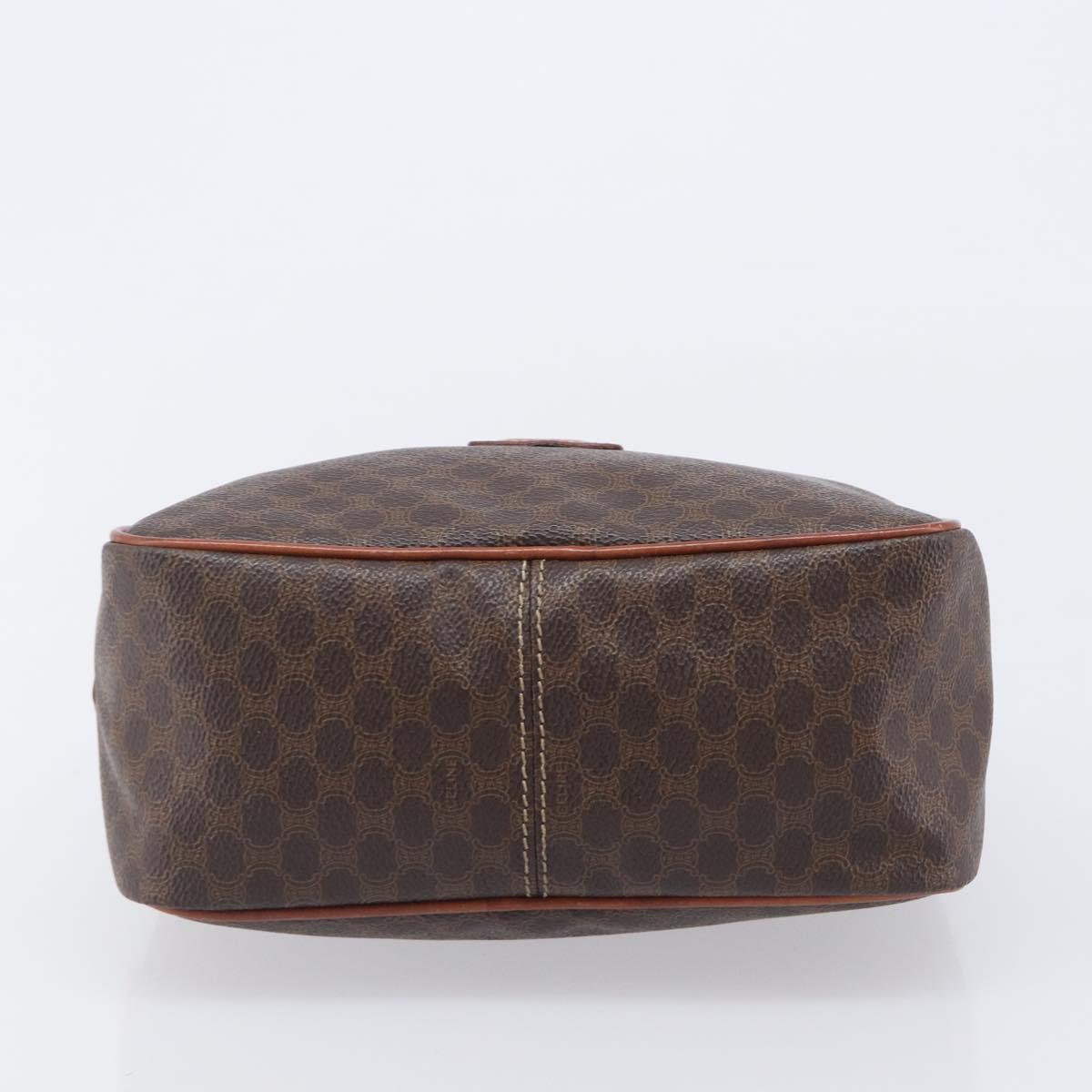CELINE Macadam Canvas Vanity Cosmetic Pouch PVC Leather Brown Gold Auth 209901