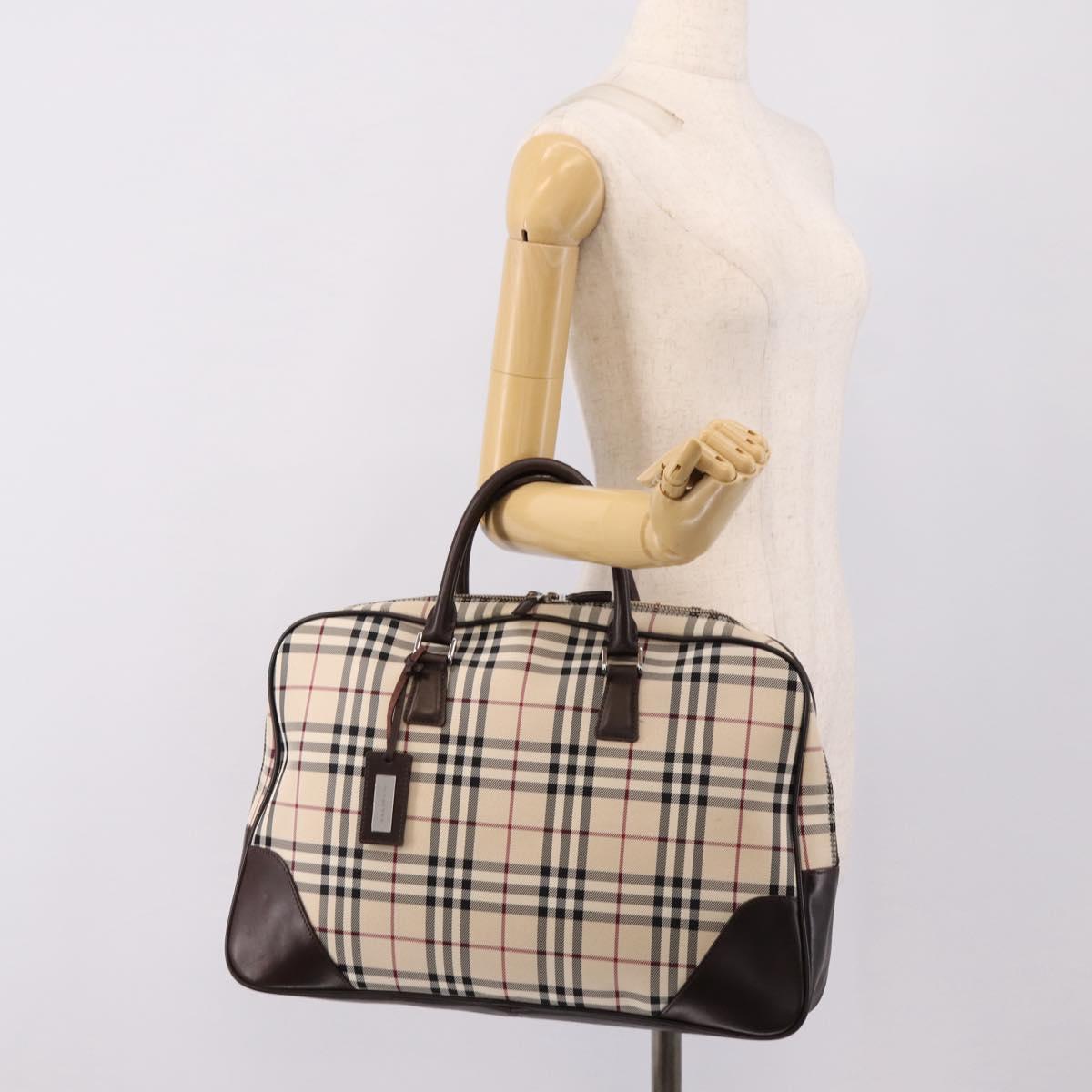 BURBRRRY Nova Check Boston Bag Nylon Beige Silver Auth 209909V