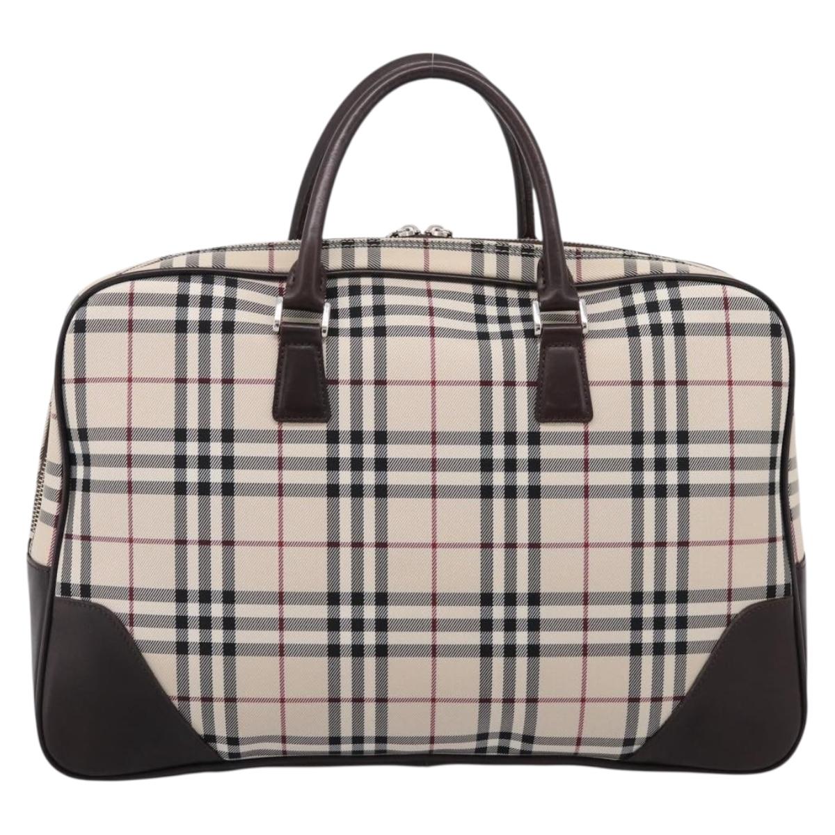 BURBRRRY Nova Check Boston Bag Nylon Beige Silver Auth 209909V