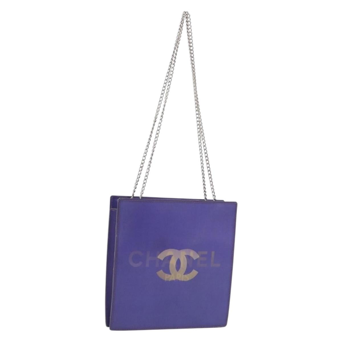 CHANEL hologram Chain Shoulder Bag Vinyl Purple Silver CC Auth 209911V