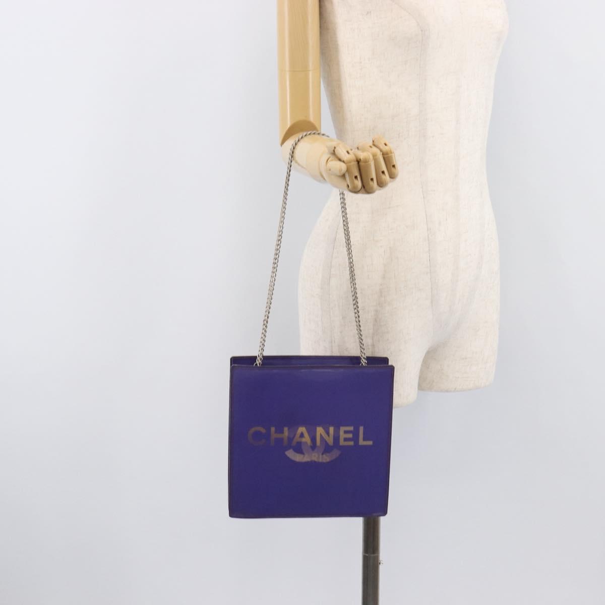 CHANEL hologram Chain Shoulder Bag Vinyl Purple Silver CC Auth 209911V
