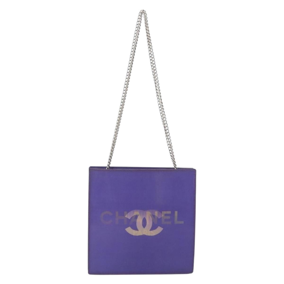 CHANEL hologram Chain Shoulder Bag Vinyl Purple Silver CC Auth 209911V