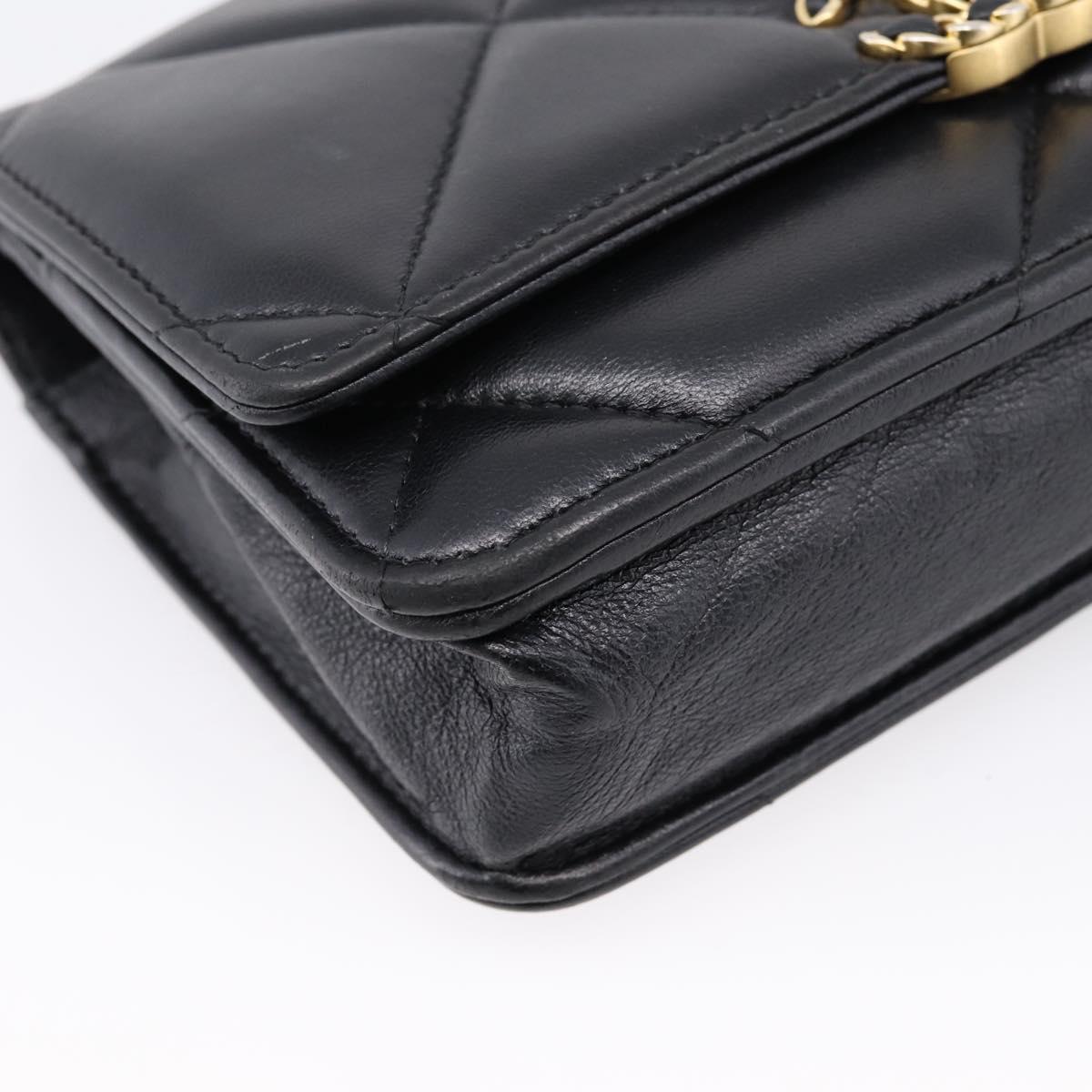 CHANEL Matelasse19 Chain Shoulder Bag Leather 2way Black Gold CC Auth 209912M