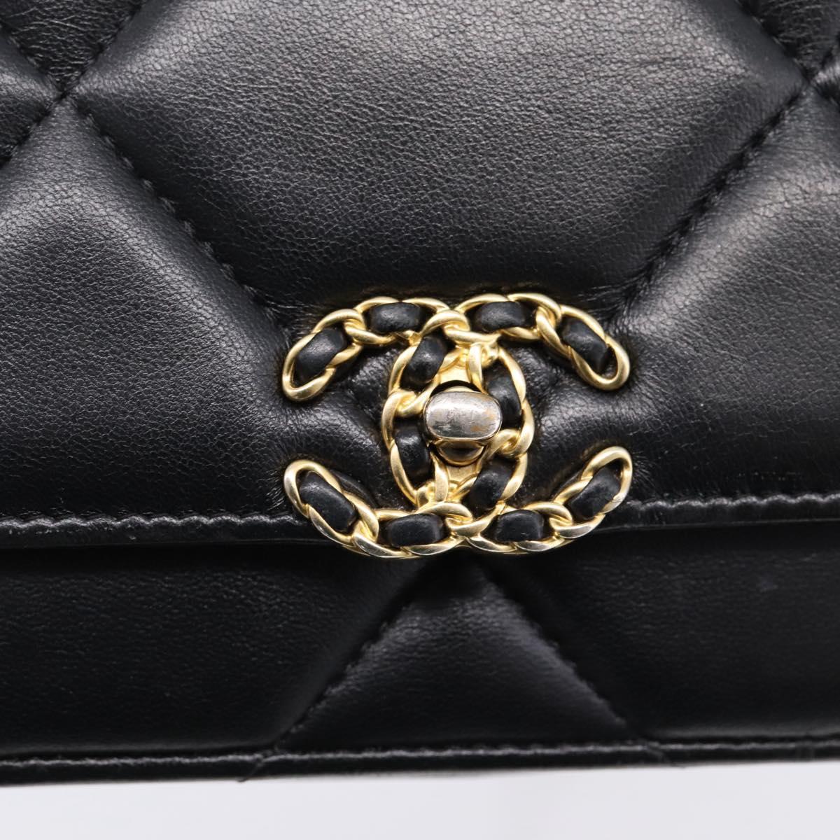 CHANEL Matelasse19 Chain Shoulder Bag Leather 2way Black Gold CC Auth 209912M