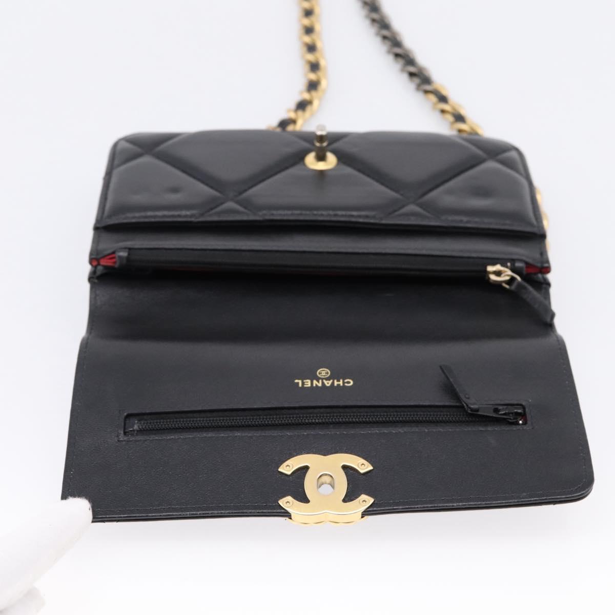 CHANEL Matelasse19 Chain Shoulder Bag Leather 2way Black Gold CC Auth 209912M